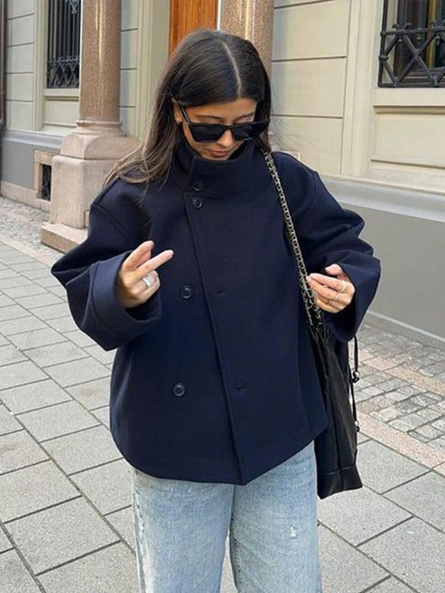 TrendAura hip-length double-breasted short coat structured silhouette for office or casual seasonal wear