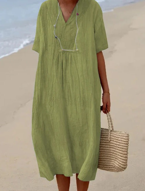 TrendAura Jasmine breathable midi dress, lightweight V-neck silhouette for casual summer outings