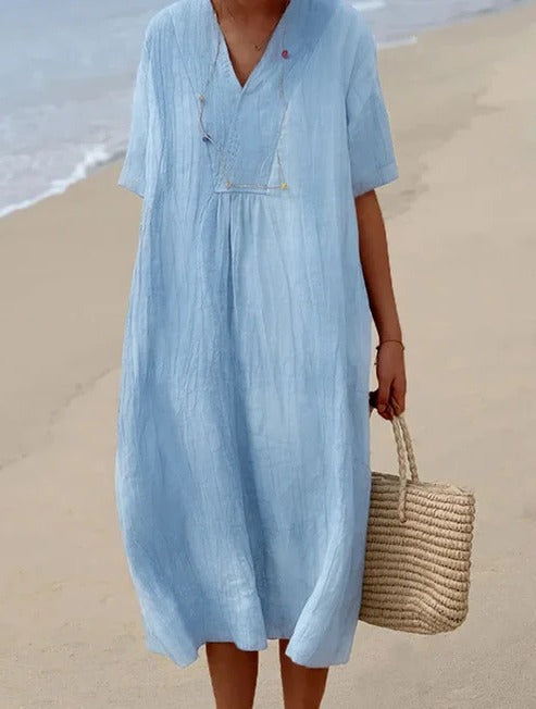 TrendAura Jasmine breathable midi dress lightweight V-neck silhouette for casual summer outings