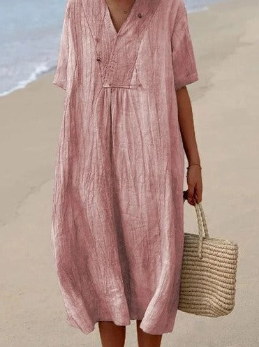 TrendAura Jasmine breathable midi dress lightweight V-neck silhouette for casual summer outings
