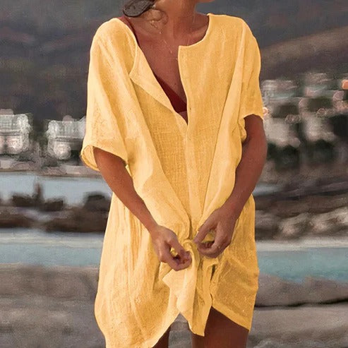 Women's mid-length beach dress breezy silhouette lightweight breathable cover-up for sun-ready days
