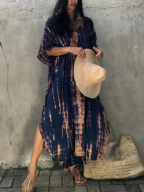 Women's kaftan maxi dress breezy flowy silhouette ideal for beach days and summer casual wear