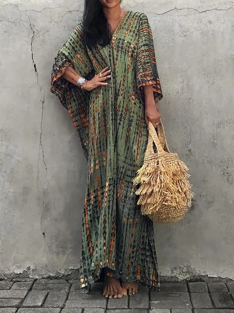 Women's kaftan maxi dress breezy relaxed silhouette breathable beachwear summer essential