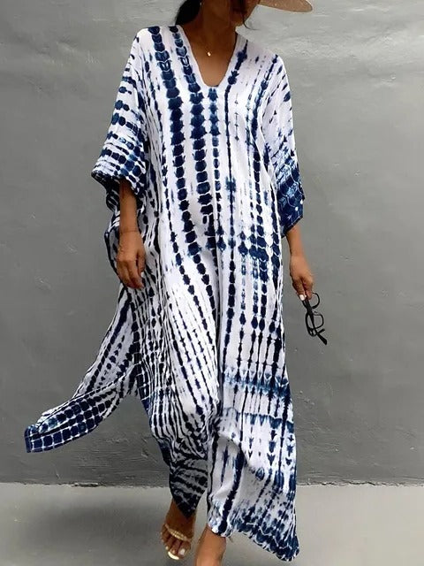 Women's kaftan maxi dress breezy loose-fit summer beachwear with exotic silhouette