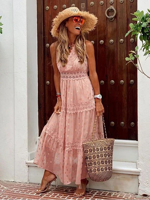 Women's boho maxi dress in flowing lightweight fabric, breezy festival silhouette with effortless chic style