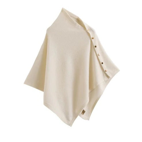 Women's gray buttoned poncho relaxed silhouette elegant closure versatile layering outerwear