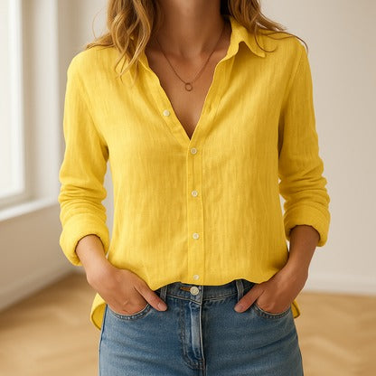 Women's lightweight airy blouse straight minimalist cut breathable fabric for work or casual wear