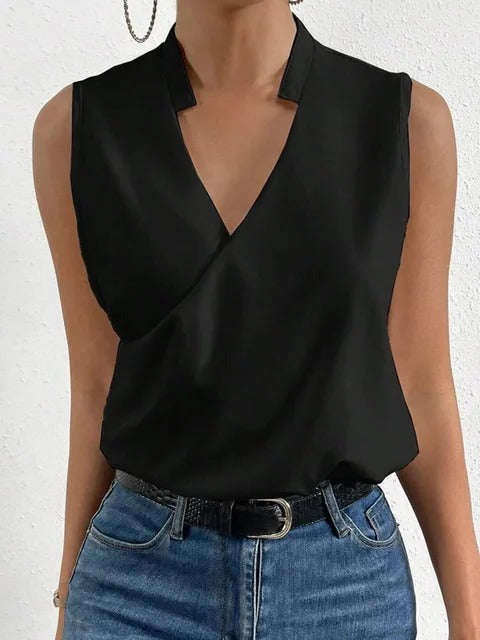 Women's lightweight V-neck top in soft breathable fabric, relaxed fit with flattering elongating neckline