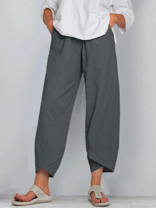 Women's light cropped trousers relaxed fit breathable fabric versatile everyday casual workwear