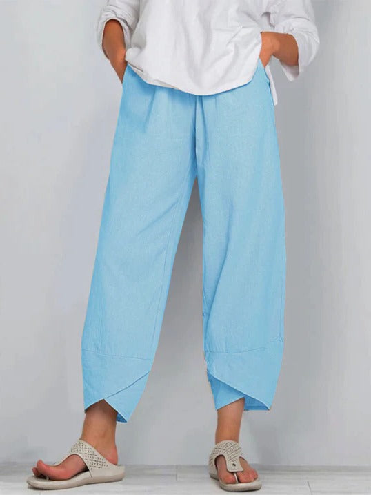 Women's lightweight cropped trousers relaxed fit breathable fabric versatile everyday casual wear