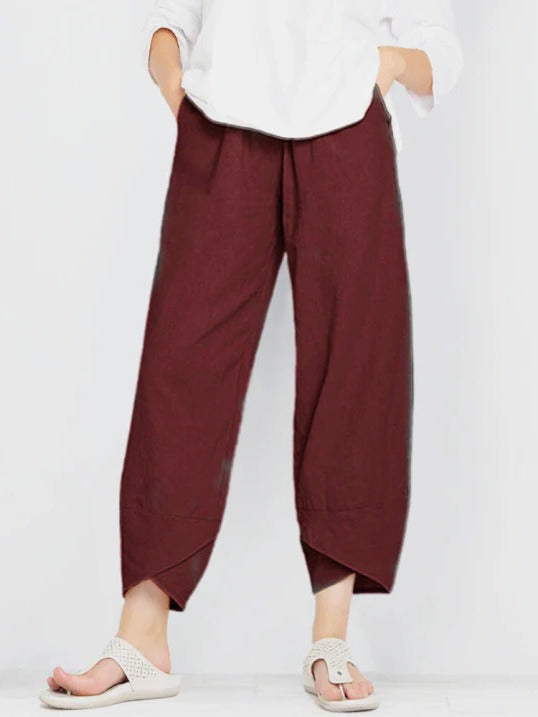 Women's lightweight cropped trousers relaxed fit breathable fabric versatile everyday casual wear