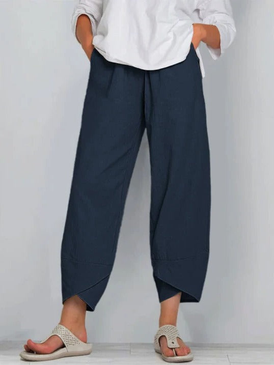 Women's light beige cropped trousers relaxed fit breathable lightweight fabric everyday wear
