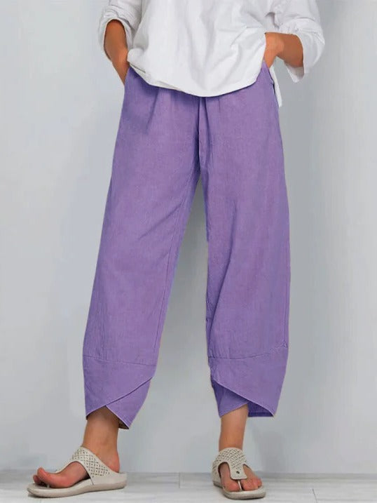 Women's lightweight cropped trousers relaxed fit breathable fabric versatile everyday casual wear