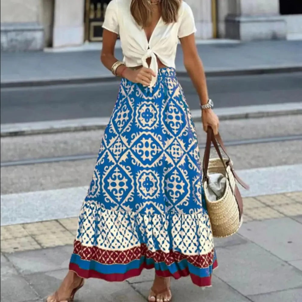 Women's high waisted flowing midi summer skirt lightweight elegant silhouette for warm weather