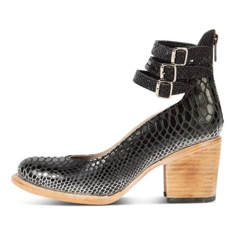 Women black block heel ankle boots closed toe chic silhouette with back zipper closure