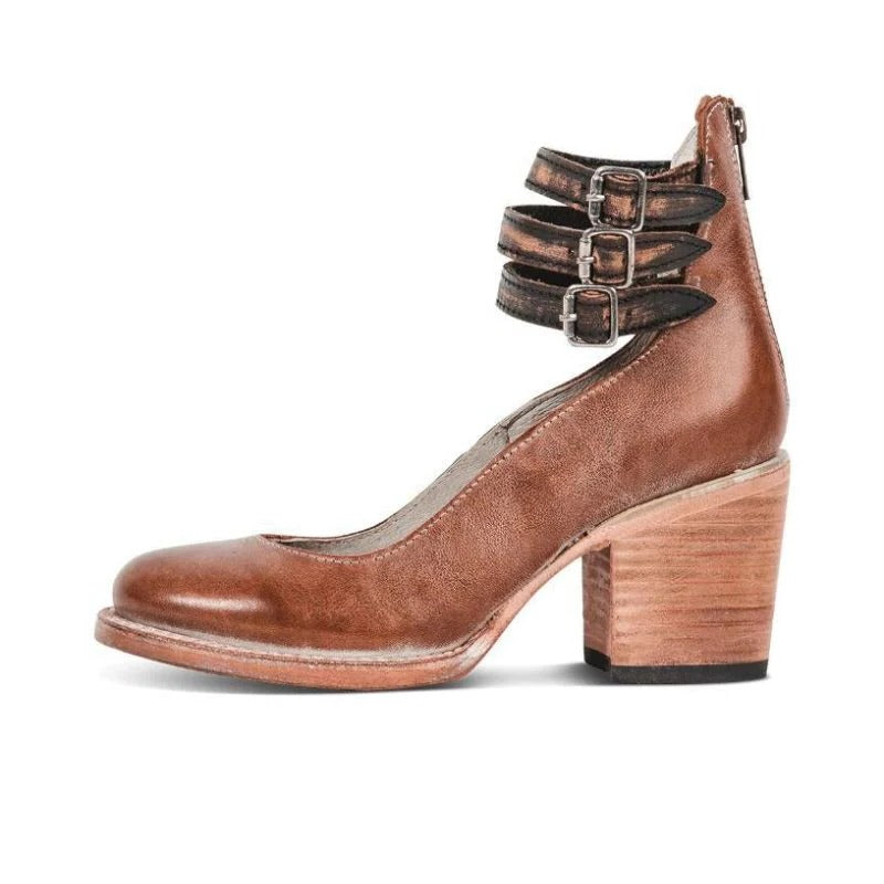 Women black block heel ankle shoes closed round toe with back zipper chic everyday style