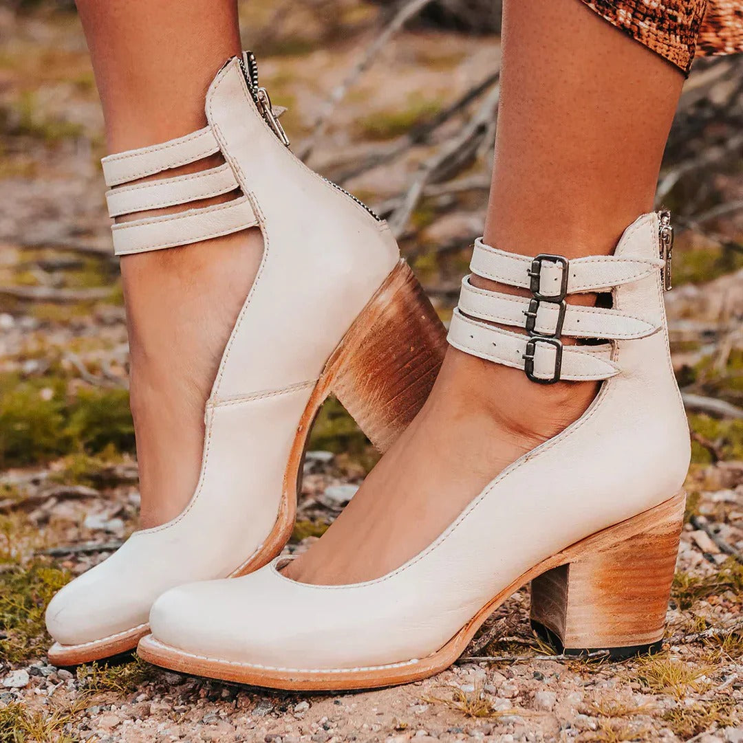 Women black block heel ankle boots closed toe chic silhouette with back zipper closure