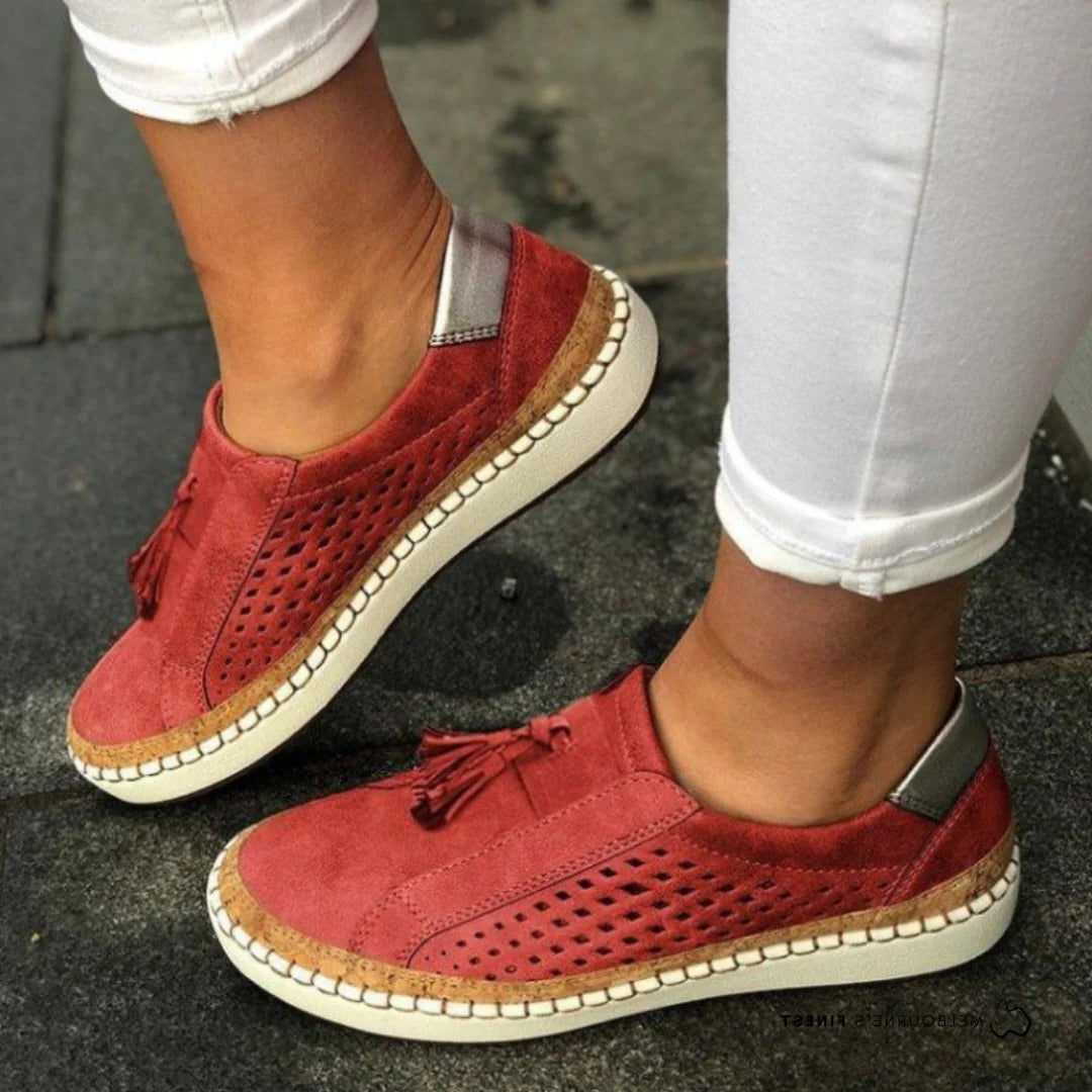 Women's lightweight slip-on shoes breathable perforated upper casual everyday comfort work errands