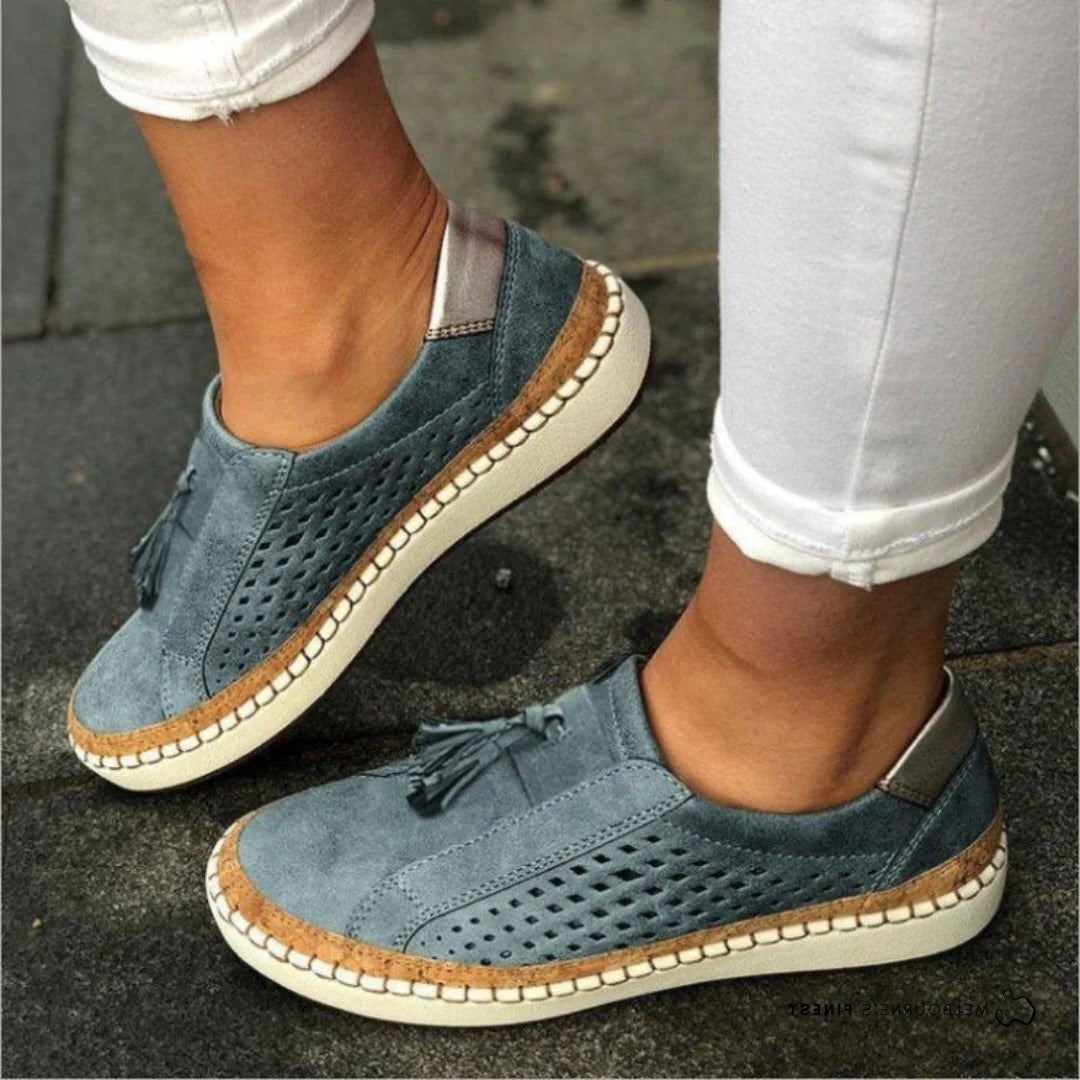 Women's lightweight slip-on sneakers breathable perforated upper casual everyday comfort shoes
