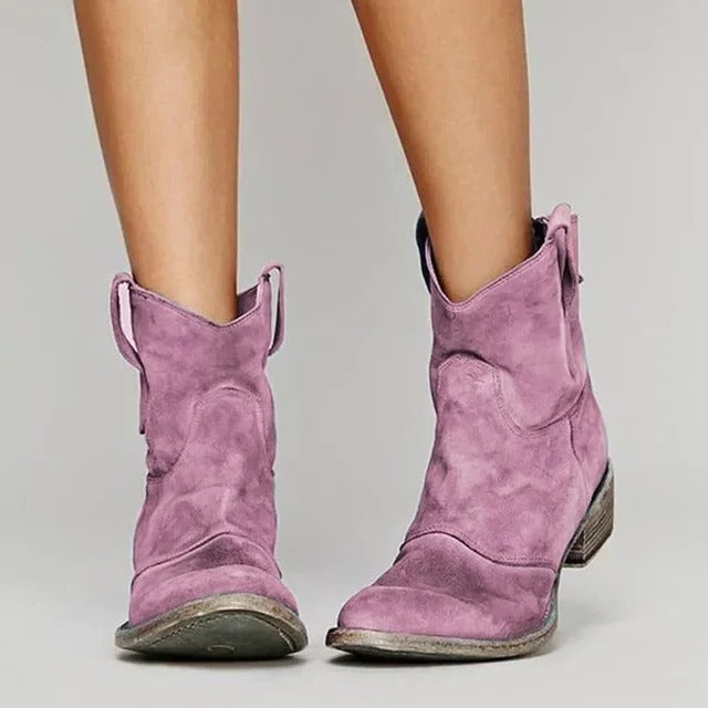 Women's western ankle boots pull-on dual tabs low block heel denim-ready everyday comfort