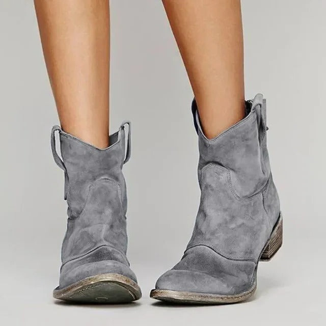 Women's western ankle boots pull-on dual tab low block heel denim-ready everyday comfort