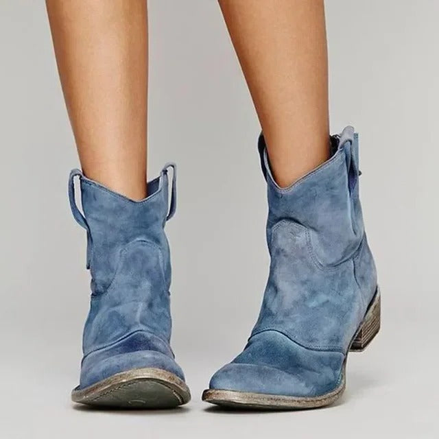Women's western ankle boots pull-on dual tab low block heel denim-ready everyday comfort