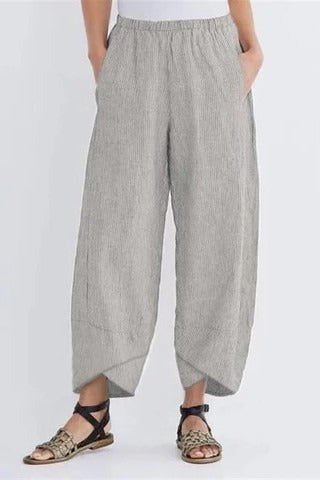Women's striped casual loose pants with pockets, relaxed wide-leg fit for all-day comfort