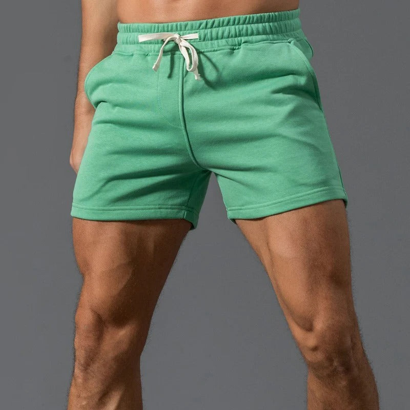 Men's lightweight casual sports shorts in neutral tone with elastic drawstring waistband for everyday wear