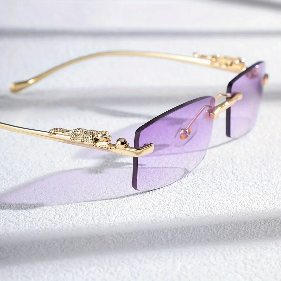 Black square frame rimless unisex sunglasses lightweight modern design for everyday casual wear