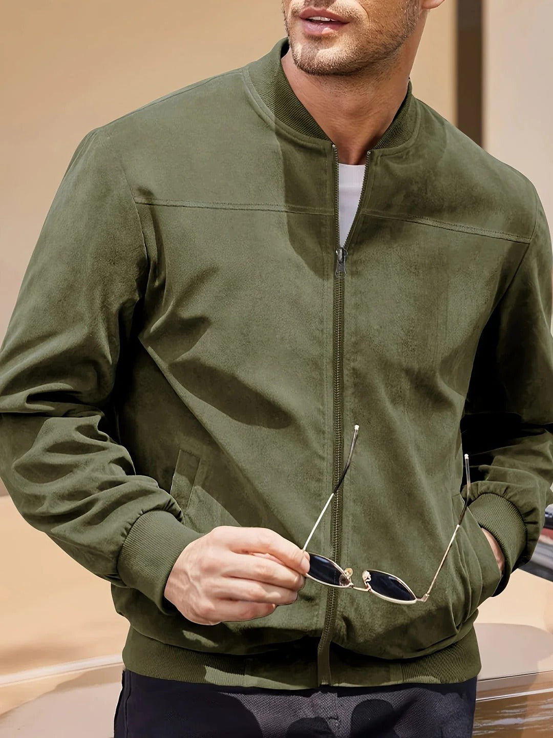 Men's lightweight casual jacket stand-up collar full zip spring autumn layer slim modern fit