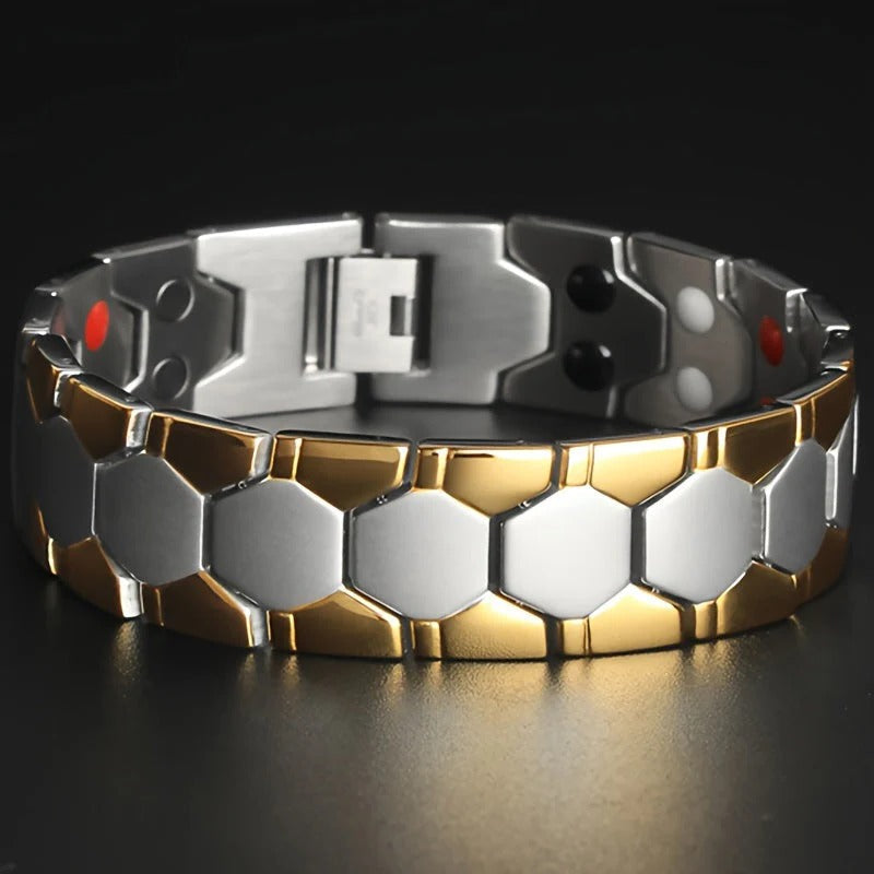 Men's geometric hexagonal link bracelet polished silver adjustable clasp minimalist everyday accessory
