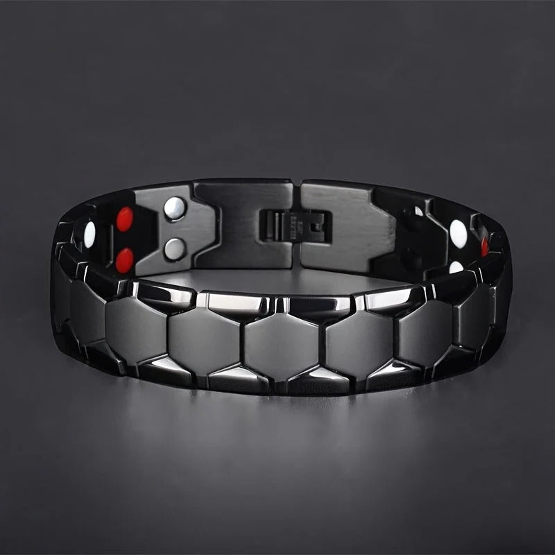 Men's geometric hexagonal link bracelet polished silver adjustable clasp modern minimalist daily wear