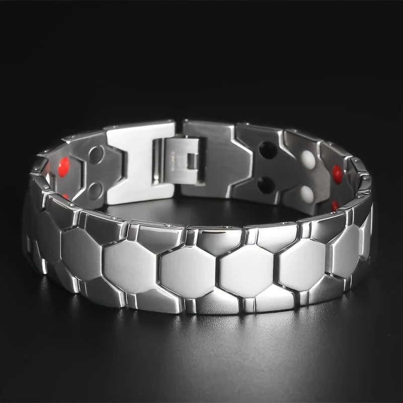 Men's geometric hexagonal link bracelet polished silver adjustable clasp minimalist everyday accessory