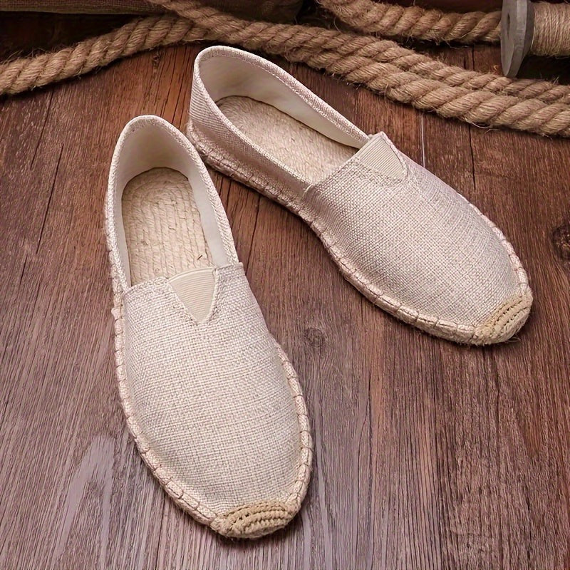 Men's beige canvas espadrille loafers lightweight slip-on summer shoes with breathable design