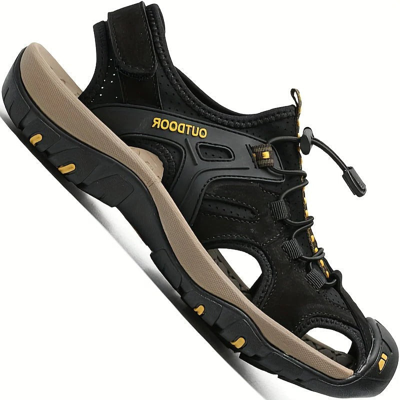 Men's rugged closed-toe hiking sandals with adjustable straps, durable all-terrain traction grip