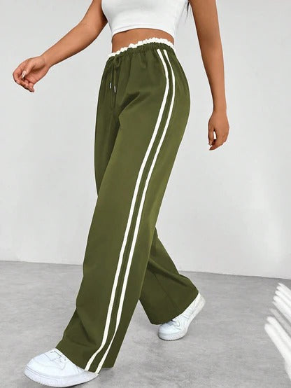 Wide-leg athleisure pants relaxed sporty cut with adjustable drawstring waist for active everyday wear