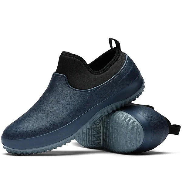 Black slip-on work shoes waterproof lace-free design for professionals with all-day dry comfort