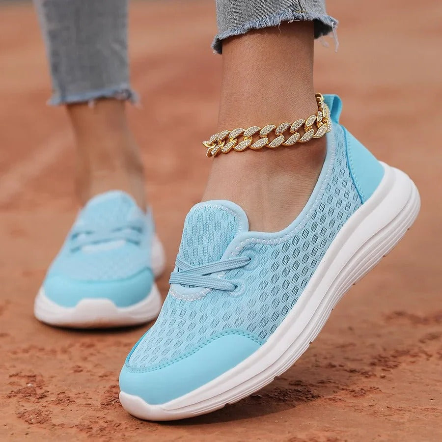 Women's lightweight mesh orthopedic sneakers with three-arch support, breathable casual everyday shoes