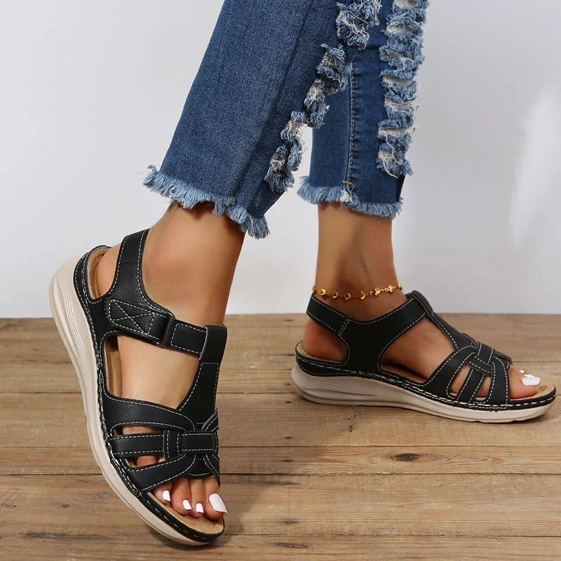 Women's orthopedic Velcro sandals with adjustable straps in neutral tones for all-day arch support