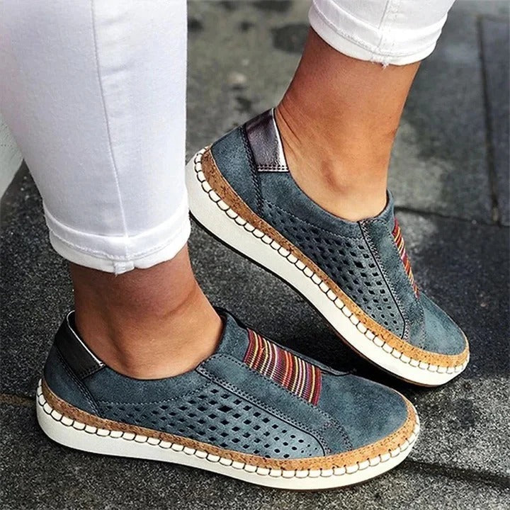 Women's breathable slip-on sneaker with arch support and wide toe box bunion corrector design