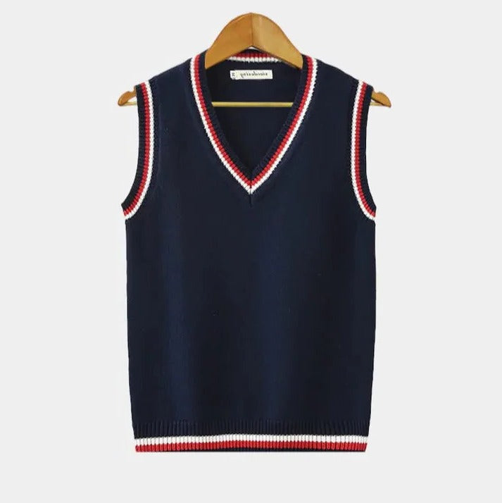 Ribbed v-neck sweater vest casual preppy layering essential in versatile regular fit