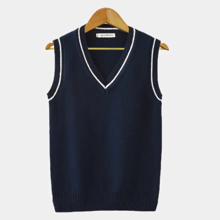 Ribbed v-neck sweater vest casual preppy layering essential in versatile regular fit