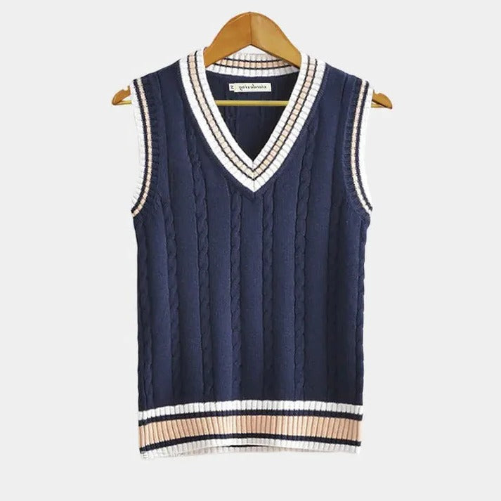 Ribbed V-neck sweater vest casual preppy layering essential in versatile regular fit
