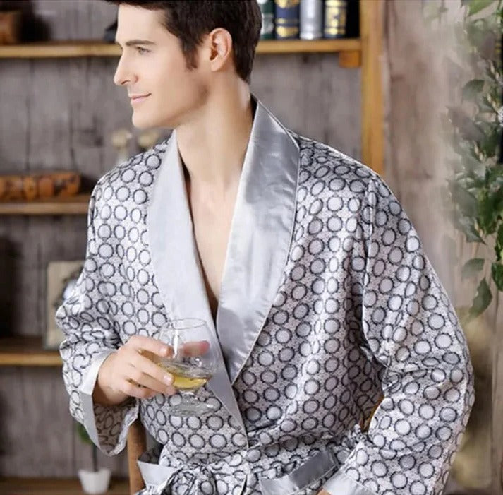 Men's patterned kimono robe lightweight relaxed fit breathable lounge wear elegant home style