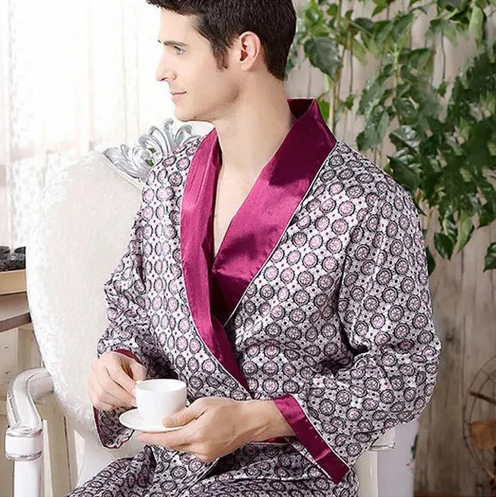 Men's patterned kimono robe lightweight relaxed fit breathable lounge wear for stylish home comfort