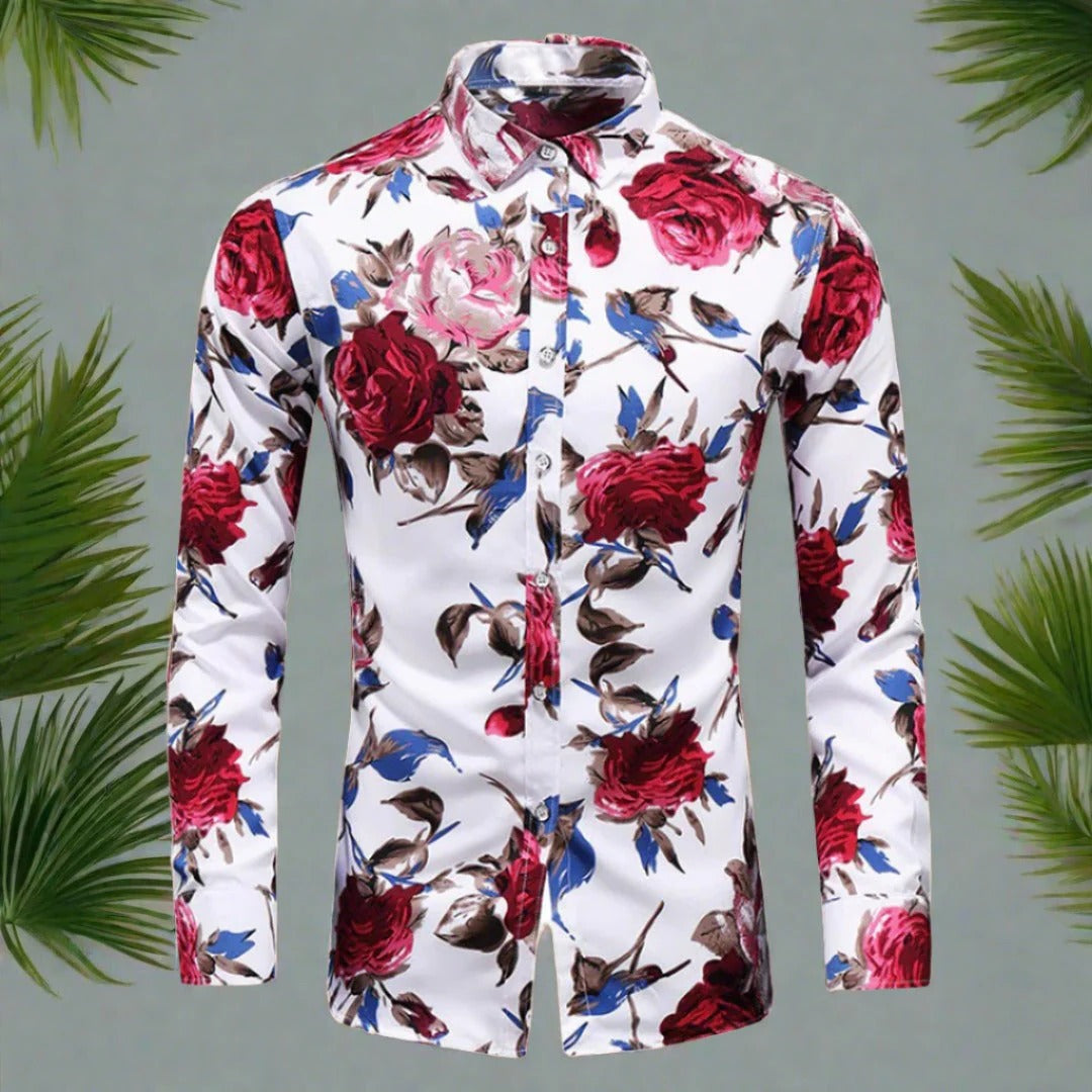 Men's floral long sleeve casual shirt relaxed fit breathable everyday comfort