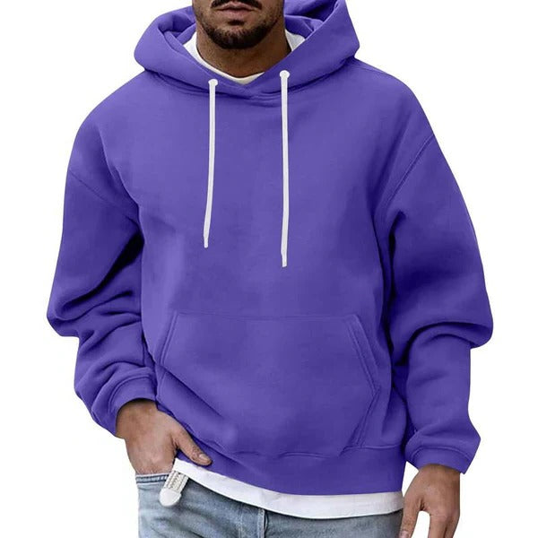 Men's relaxed fit hoodie with drawstring hood and front kangaroo pocket, cozy casual streetwear
