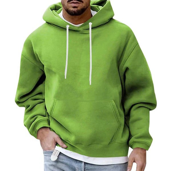Men's relaxed fit hoodie with drawstring hood and front kangaroo pocket, cozy casual streetwear