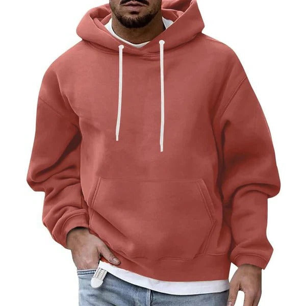 Men's relaxed fit hoodie with front kangaroo pocket and drawstring hood for casual everyday wear