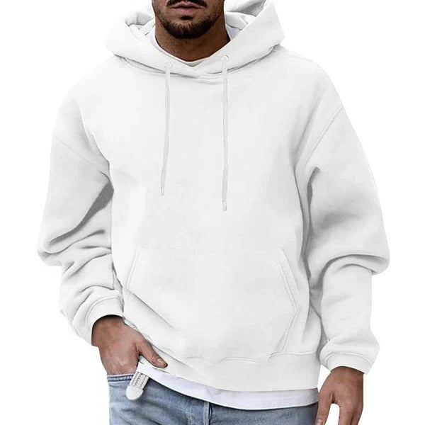 Men's relaxed fit hoodie with drawstring hood and front kangaroo pocket, cozy casual streetwear